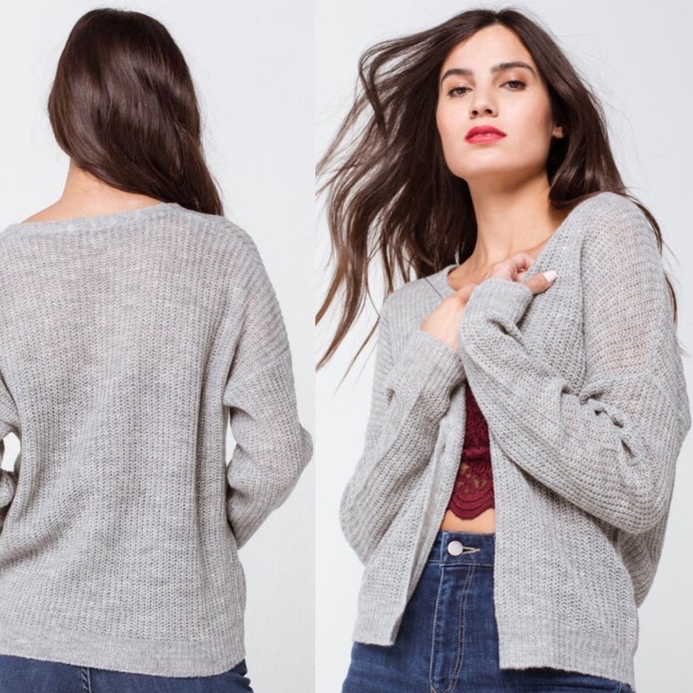 Lightweight gray knit cardigan